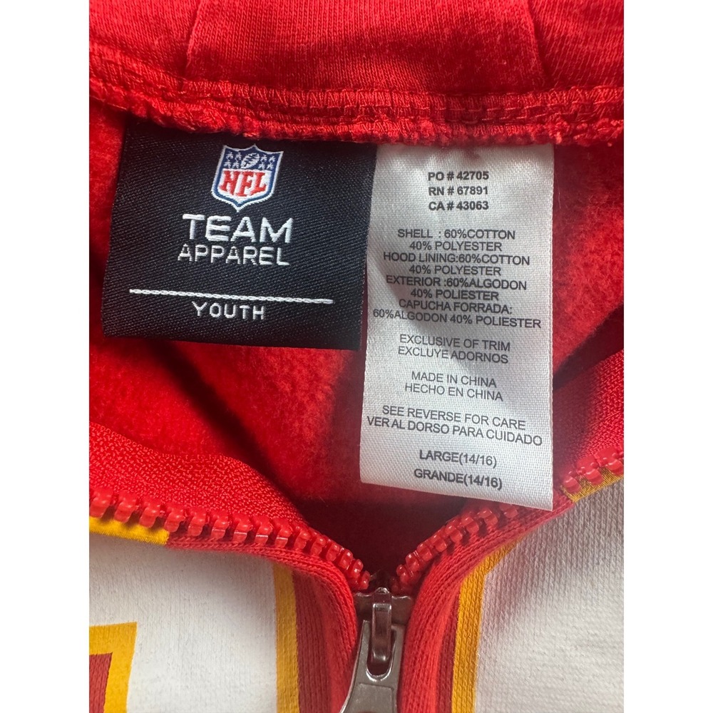 NFL Team Apparel Kansas City Chiefs Youth Zip Up Helmet Mask Hoodie Red Large - Picture 6 of 8